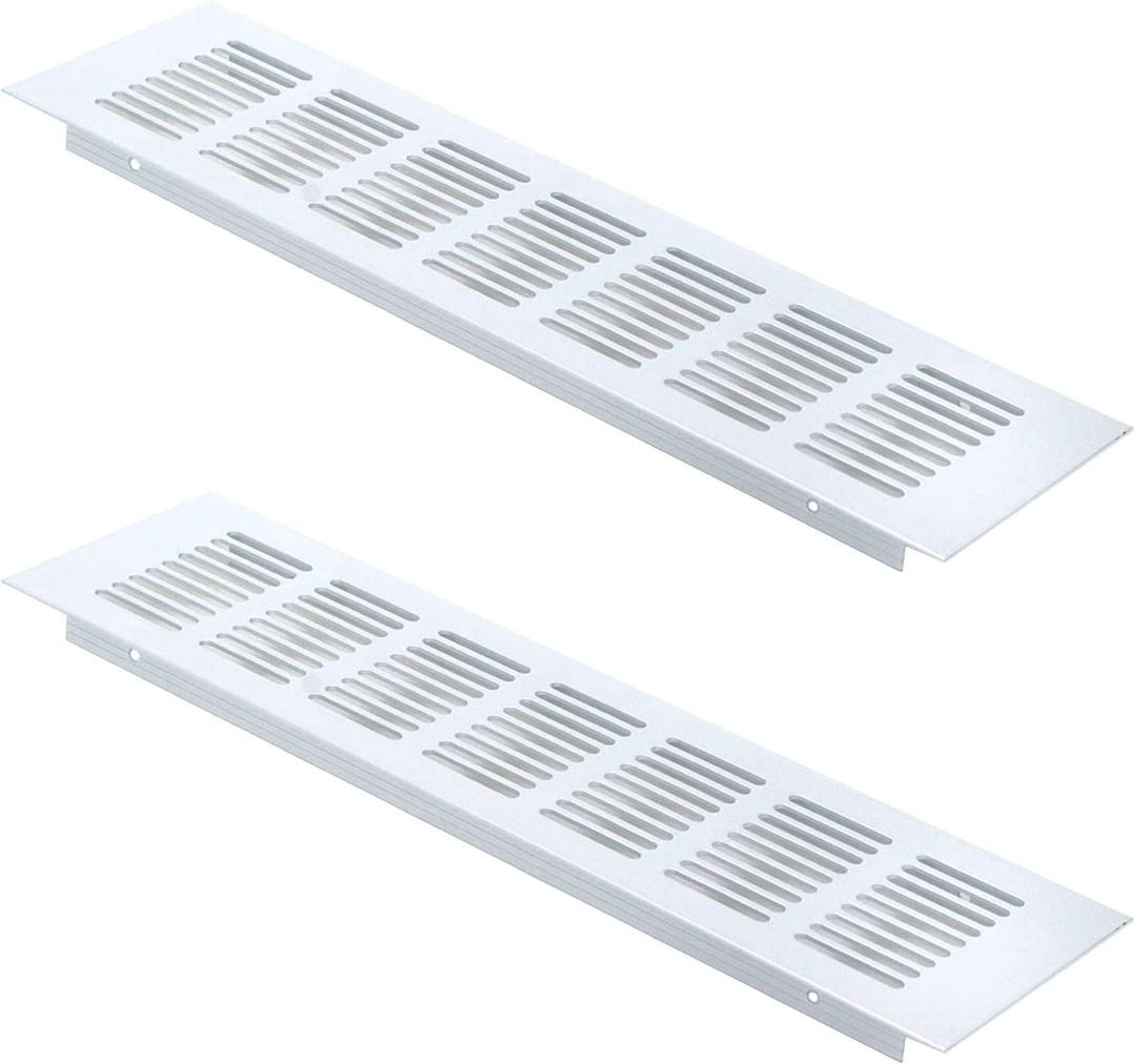 Geesatis 11.8 x 3.1 inch / 300 x 80 mm Rectangle Shape Mesh Air Vent for Cabinet Shoe Cabinet Hardware Accessories Ventilation Cover, with Mounting Screws, White, 2 Pcs