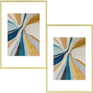 8x12 Picture Frame Set of 2, Gold Brushed Thin Metal Aluminum Photo Frame with HD Glass, Fit 6x8 with Mat or 8 x 12 without Mat, for Table and Wall, 2 Pack