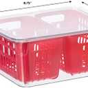 Oggi Berry Container for Fridge - Double Colander Basket - Ideal Berry Containers for Fridge, Includes Berry Colander Insert (8.75" x 6.75" x 3.75"), Red