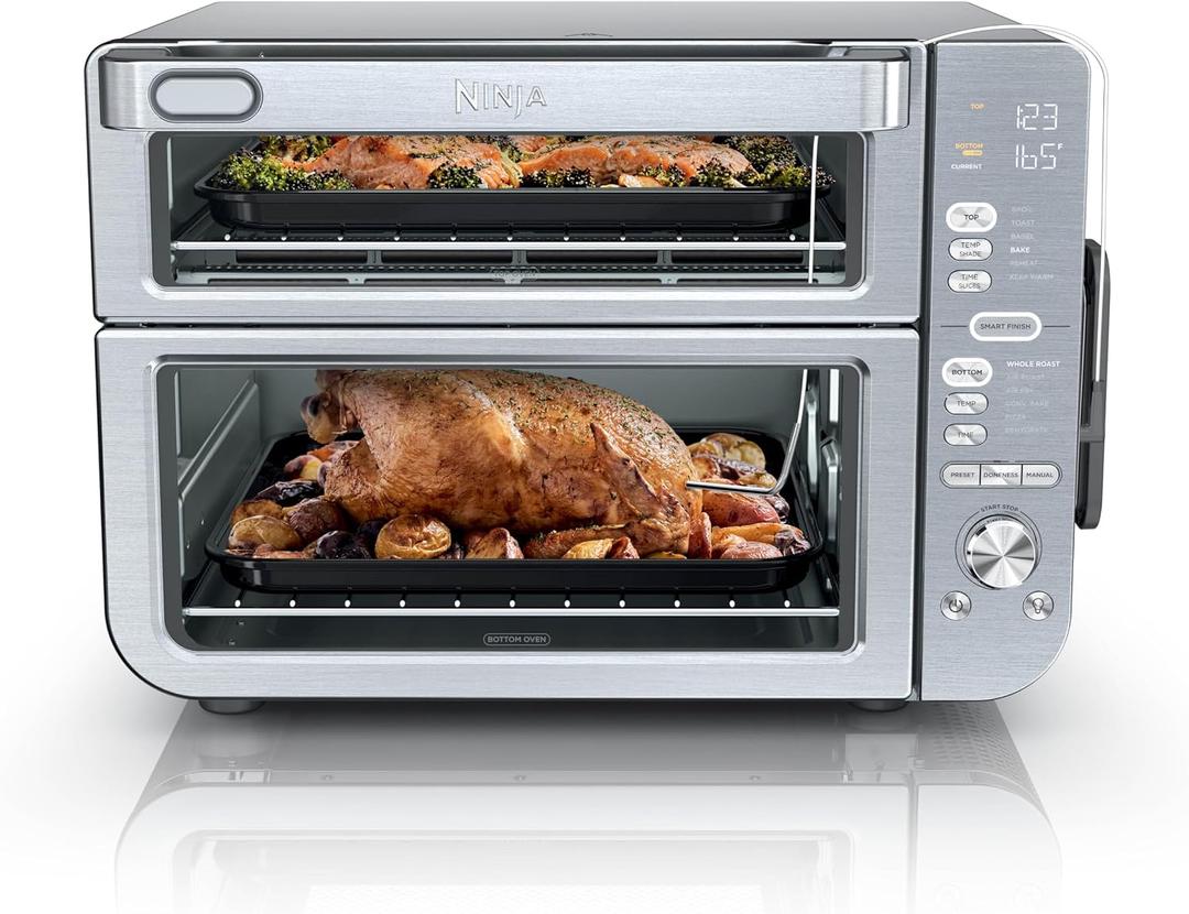 Ninja Air Fryer & Toaster Oven Combo with Thermometer | Double Stack XL | 12-in-1 | Smart Finish & DualZone Technology Cook 2 Meals at Once | Air Fry, Bake, Broil, Reheat | Stainless Steel | DCT651, 18.6 in L X 16.39 in W X 13.26 in H