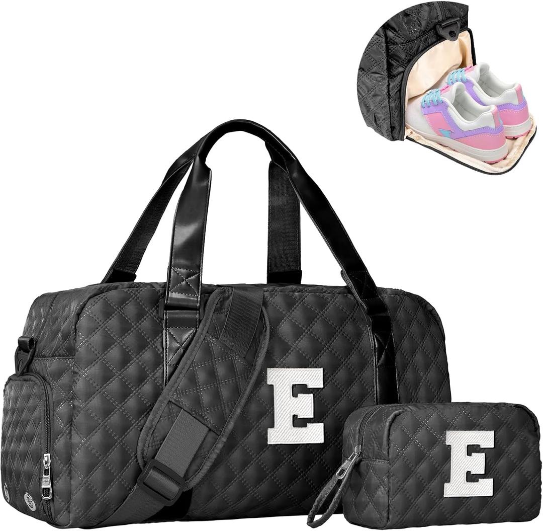 Overnight Bags for Women, Initial Travel Duffel Bag, Sports Gym Bag, Carry On Bag, Monogram Gifts for Girl Friends Female Mom Teacher (black)