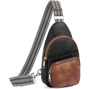 CLUCI Small Sling Bag for Women, Vegan Leather Fanny Pack Crossbody Bags for Women, Chest Bag With Guitar Strap (A-5 Black With Brown)