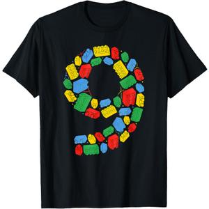 Master Builder 9th Birthday Nine 9 Years Old Building Bricks T-Shirt, Size: M