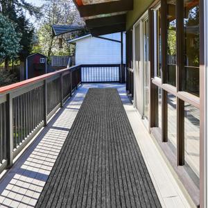 ZGR HOME&GARDEN Runner Rug 2 ft x 8 ft Indoor/Outdoor Low Profile, Hallway, Kitchen, Patio, Deck Area, RV, Entryway, Garage, with Non-Slip Rubber Backing, Gray with Black Stripe, Custom