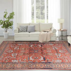 Syalife 9x12 Area Rugs - Washable, Low Pile, Non-Slip for Living Room, Bedroom, Dining Room and Home Office - Non-Shedding Carpet, Coral Red