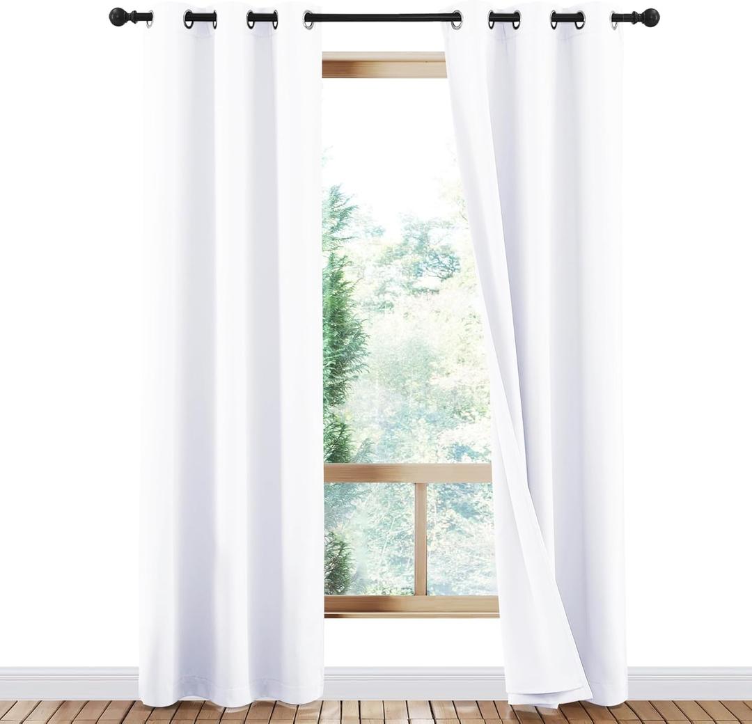 NICETOWN White Cold Reducing Blackout Curtains 84" Long, Full Light Blocking Drapes with Liner, Thermal Insulated Draperies for Hall, Villa (2 Pieces, 42" Wide Each Panel, Pure White)