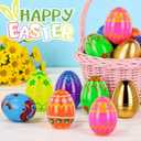 MGparty 50 Pcs Plastic Easter Eggs Empty 2.3 Inch Fillable Easter Eggs Bulk with 2 Golden Eggs, Printed Plastic Eggs for Easter Egg Hunt, Basket Stuffers, Party Favors, Classroom Prizes Decorations