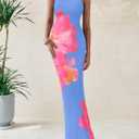 PRETTYGARDEN Women Summer Strapless Maxi Dress Bodycon Floral Sexy Long Wedding Guest Dress Formal Tube Mesh Cocktail Dresses (S)