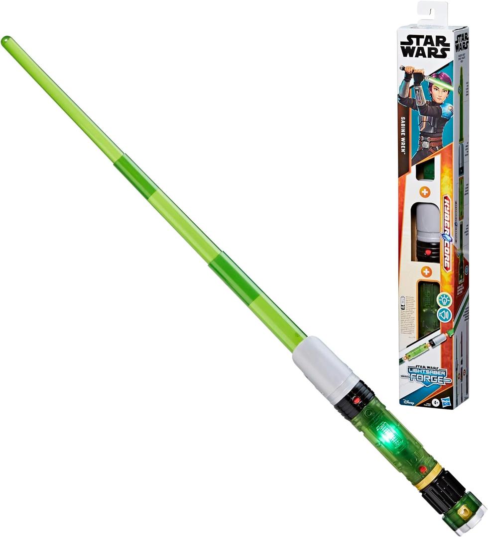 STAR WARS Lightsaber Forge Kyber Core Sabine Wren, Officially Licensed Green Customizable Electronic Lightsaber, Toys for 4 Year Old Boys and Girls