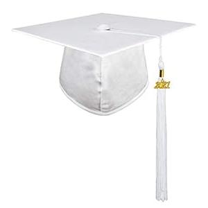 GraduationMall Shiny Adult Graduation Cap with 2021 Tassel for High School and Bachelor White