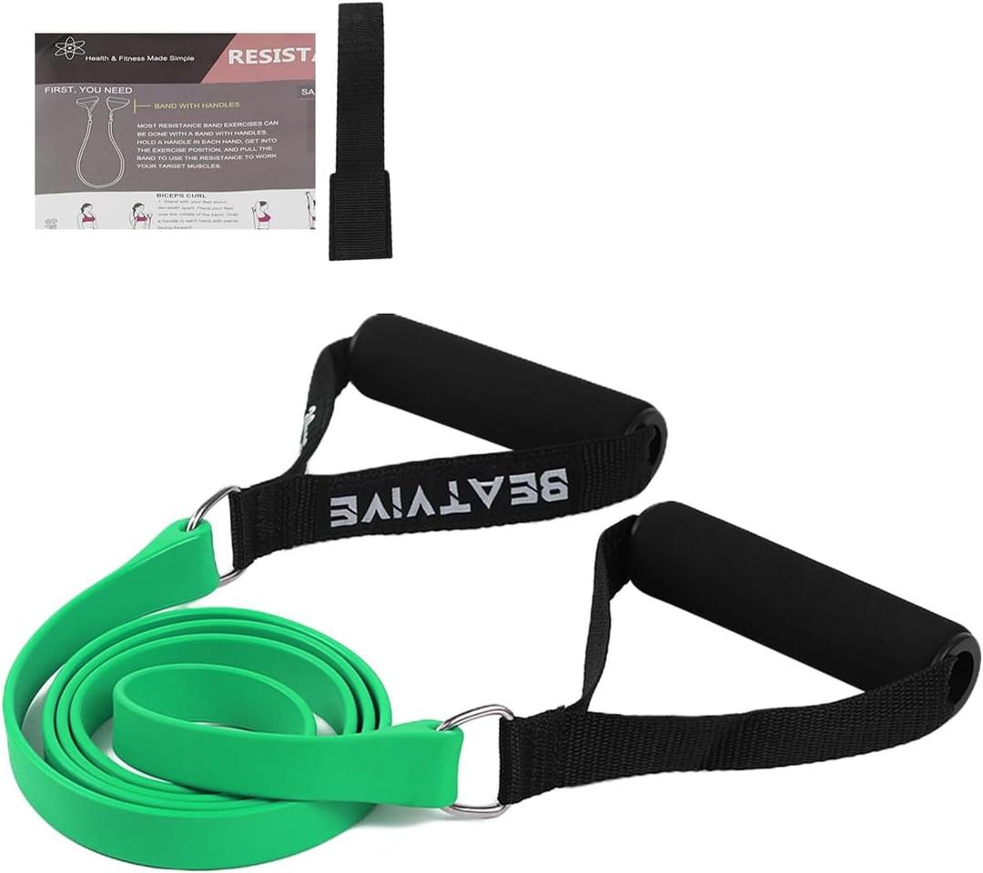 Exercise Bands with Handles, Resistance Bands with Handles, Ideal for Physical Therapy, Strength Training, Muscle Toning - Door Anchor and Starter Guide Included (Green-Medium(20lbs))