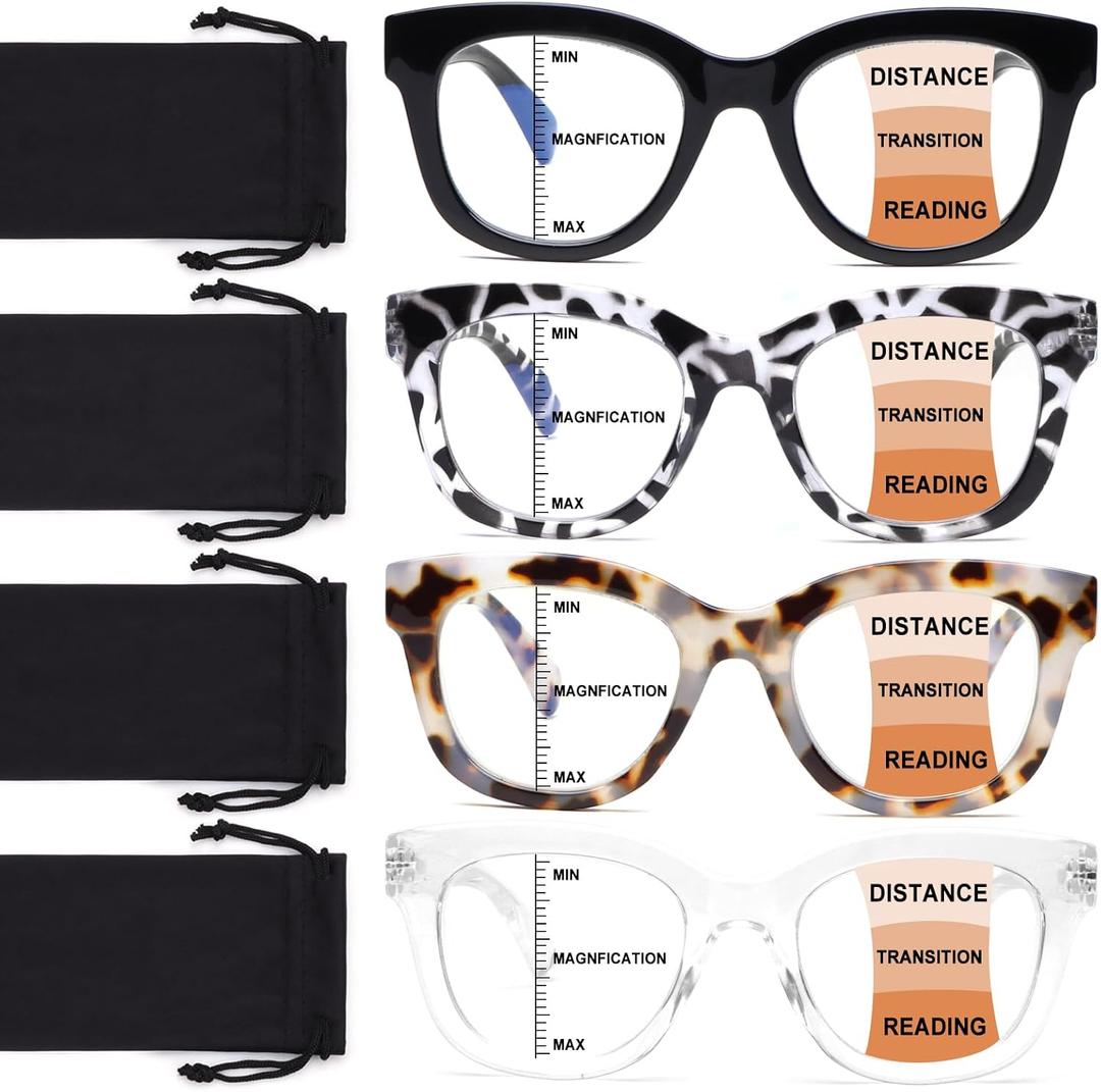 Progressive Multifocus Reading Glasses for Women Men Blue Light Blocking Computer No Line Multifocal Readers (A1 Multicolor)