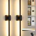 Battery Operated Wall Sconce Set of 2, 3000K-6000K Dimmable Rechargeable Wireless Wall Sconces with Remote Control, Modern LED Wall Light with Timer Function for Living Room, 24 Inch Black