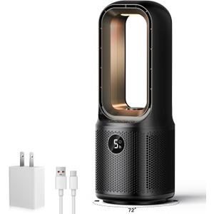 let'me Bladeless Desk Fan Small Quiet, 5-Speed Bedside Table Fan with 3-Level Brightness Night Light, 72 Oscillation, 9-Hour Timer, Wired Power with Adapter, Fan for Bedroom Office Home, 13x5 Inch