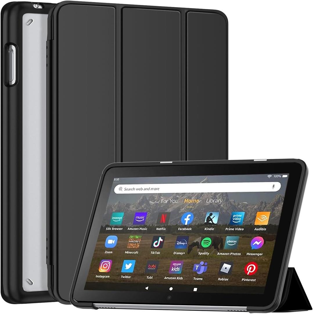 Fire HD 8 Tablet Case(12th/10th Generation,2024/2022/2020 Release),Soft TPU Cover Multi-Angle Stand Slim Smart Shell with Auto Wake/Sleep for Fire HD 8 & HD 8 Plus, Not fit Nokia iPad 8" Tablet- Black