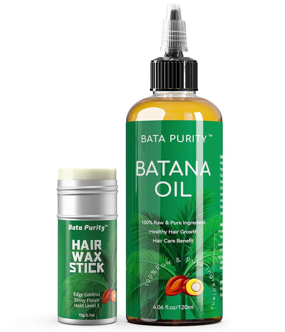 Batana Oil for Hair Growth and Styling Wax Stick, 2-in-1 Repair & Shape Batana Oil, Deep Nourishment for Dry, Frizzy Hair, Natural Shine & Hold, Men & Women (4.06fl oz + 2.7oz)