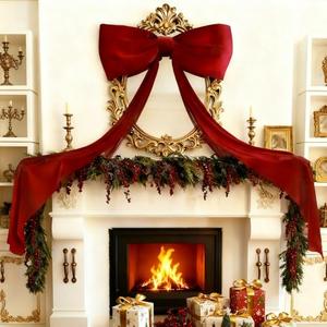 Large Velvet Christmas Bows, 2026 New Large Bows for Christmas Tree Topper, Giant Velvet Bow for Xmas Tree Topper, Wreaths, Mantle, Front Door, Porch & Wedding Indoor Outdoors Decoration (Red 6Ft)