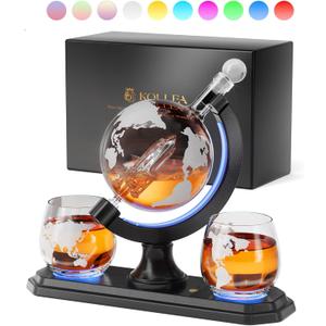 Gifts for Men Dad Christmas, Kollea Globe Whiskey Decanter Set with Space Rocket Inside, 7 Colors Led Liquor Decanter, Cool Gifts for Husband Brother Whiskey Lover, for Birthday Anniversary Home Bar