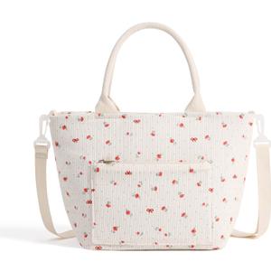 Lunch Bag for Women Adult Large Insulated Lunch Box Girl Cute Corduroy Lunch Tote Bags Reusable Leakproof Cooler Work Picnic (Floral)