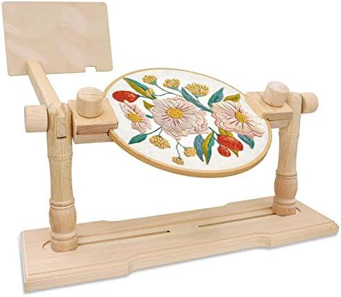 Embroidery Stand, Adjustable Rotated Cross Stitch Stand, Beech Wood Embroidery Hoop Holder Embroidery Tools for Needlepoint Sewing Craft - Only Includes Embroidery Stand