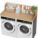 DTK Washer Dryer Wood Countertop with Shelf, Laundry Topper with Non-Slip Mat,27.55" Depth x 54" Width Dryer Covers for The Top with Edge Rails (Light Walnut), 27.5"*54"*11.8"