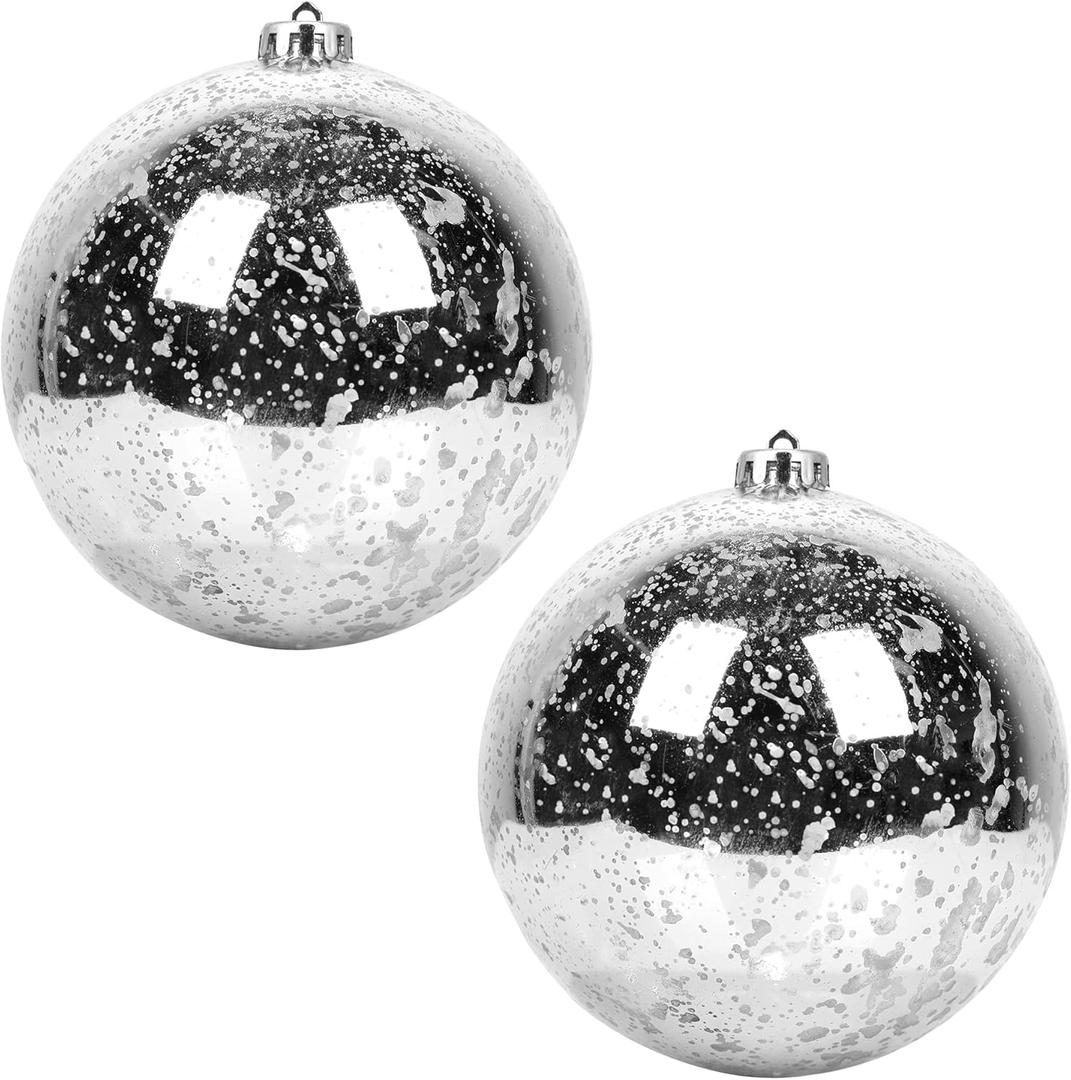 Extra Large Hanging Shatterproof Tree Ball Clear Christmas Ball Ornaments Decorative Mercury Ball with Tree Ornaments Hooks for Xmas Holiday Wedding Decoration (Silver,6inch/2Pcs (5.9)