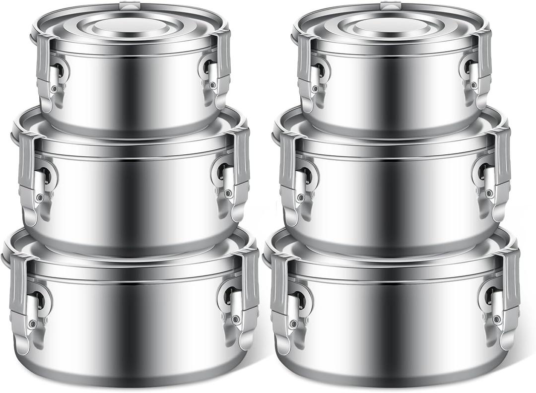 Zopeal 6 Pcs Stainless Steel Food Storage Containers with Lid Bento Lunch Boxes Reusable Metal Flat Canisters for Camping Trips Picnic Snacks Soups Salads Leftovers, 3 Sizes (12oz, 22oz, 34oz)