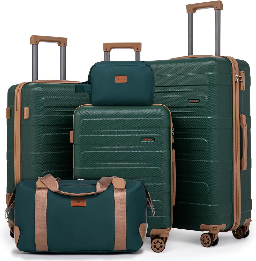 Luggage Sets 5 Piece Durable Suitcase Set with Spinner Wheels, Hard Shell Carry on Luggage with TSA Lock, Large Checked Travel Suitcases for Men and Women (DarkGreen)
