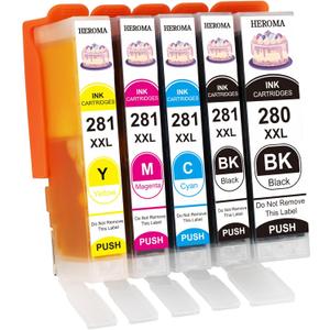 5 x PGI-280XXL CLI-281XXL 280XL 281XL Ink Cartridges Replacement for Canon PIXMA TS702 TS702a TR8620 TR8620a TR7520 TS6320 TS9520a Printers