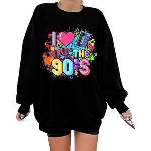 Women 90's Oversized Sweatshirt 90s Outfit Shirt I Love The 90S Tshirt for Girls Birthday Party Long Sleeve Tops, size M
