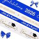 4 Rolls 20 Yard Graduation Ribbon Graduation Hat Star Printed Grosgrain Ribbons White Blue Ribbons Gift Wrapping Congratulations 2026 Satin Ribbon for Graduation Party Favors Decor for Gift Wrapping