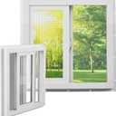 Pushglossy 23-1/2" x 23-1/2" Vinyl Utility Window Single Sliding Window with Low E Double Pane Insulated Tempered Glass Mesh Screen for Basement Bathroom House Kitchen Garage Attic, White, Single Hung 