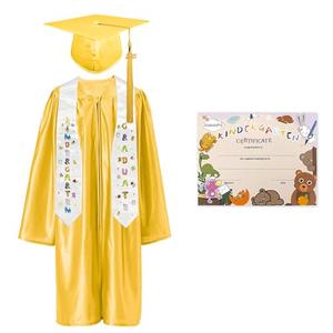 GraduatePro Kindergarten Graduation Cap and Gown Package Class of 2025 for Kids with Stole Certificate as Party Gift Gold 27
