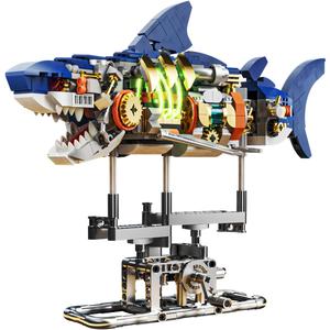 Mechanical Shark Building Set with LED Light, 687 PCS Movable Ocean Animal with Display Stand, Sea Fish Building Block Toy, Home Decor Gift for Adults Teens Kids Boys Ages 12+