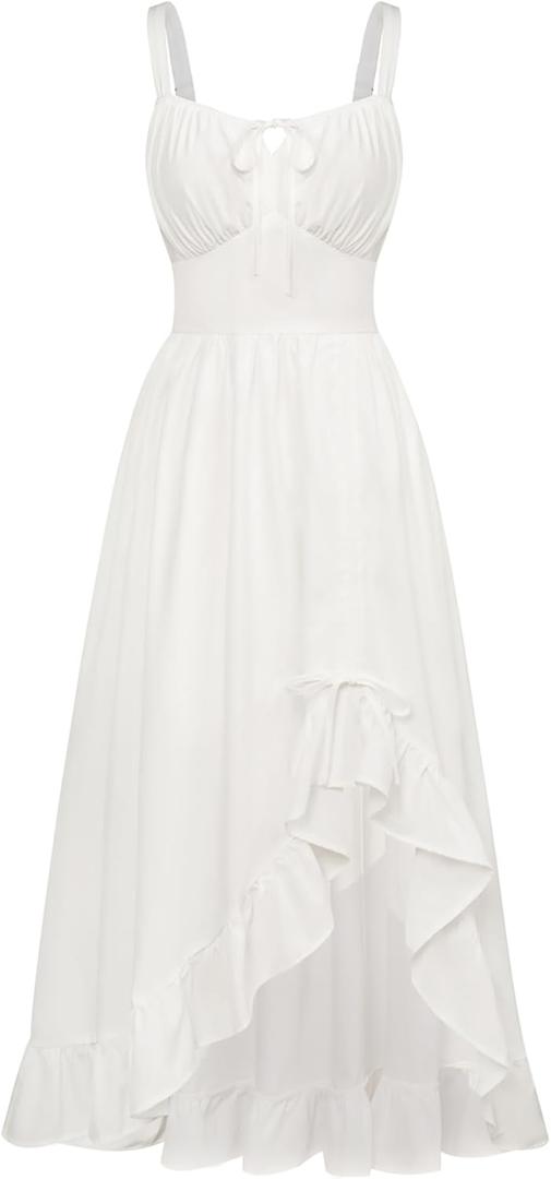 Scarlet Darkness Renaissance Dress Women Summer Corset Dress Flowy Sleeveless Milkmaid Vacation Sundress with Pockets White, XXL