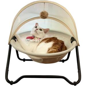 Cat Bed, Pet Hammock Bed for Cats and Dogs, Comfortable and Breathable Elevated Cat & Dog Nest, Easy to Assemble, Cover Removable and Washable, Suitable for Indoor and Outdoor Use (Cream)