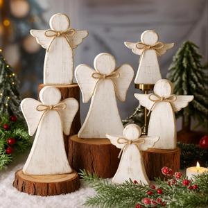 Yerliker 3 Pcs Christmas Angel Table Decoration Wooden Farmhouse Table Centerpieces Rustic Christmas Angel Wooden Sign Statue Figurine Block Tiered Tray Decor for Home Decor Xmas Gifts Decoration