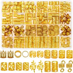 Lucomb 220 Pcs Gold Hair Jewelry for Braids, Loc Jewelry for Hair Dreadlock, Loc Charms for Women, Metal Gold Braids Rings Cuffs Clips for Dreadlock Accessories Clip Braids Extensions Decorations