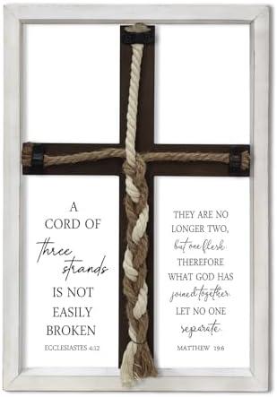 Surfapans A Cord of Three Strands Wedding Ceremony Wall Decor 15"X10" Sand Unity Knot Braid Art Cross Rope Sign Ecclesiastes 4:12 for Couple Anniversary Christian Marriage (White)