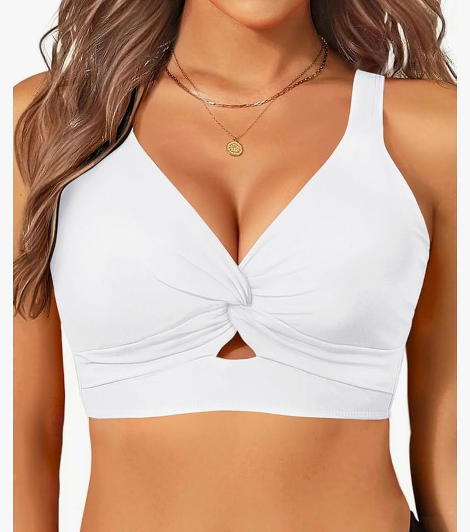 Women's Bikini Top - Supportive Swimsuit for Large Bust - 2025 Cut Out Twist Swim Top,White, L