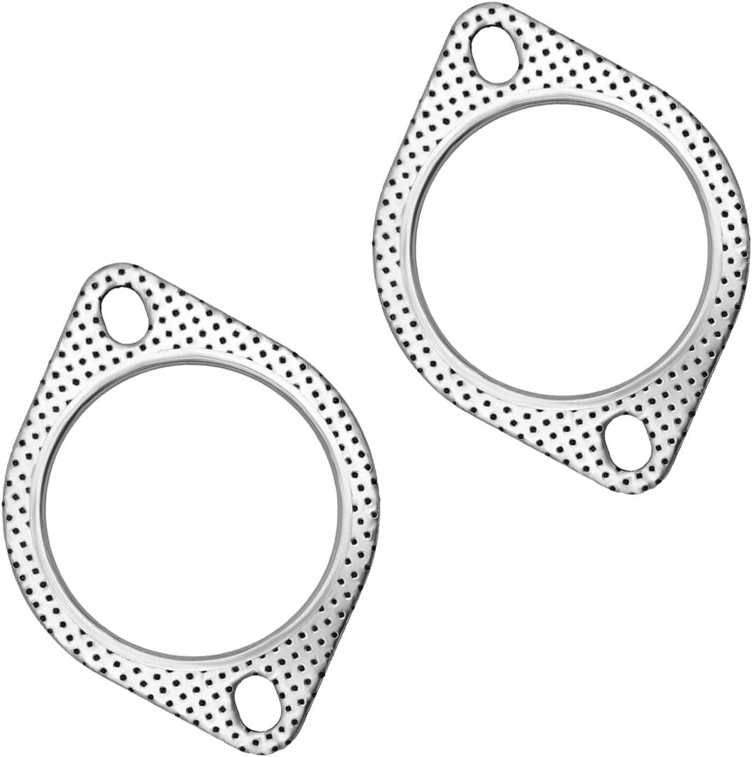 povtii 2 PCS Car Exhaust Gasket, 3.0"×4.3" Stainless Steel High-Temp Resistant Exhaust Gasket Replacement, 2-Bolt Standard Oval Exhaust Flange Gasket for Axleback, Car Accessories (3 Inch)