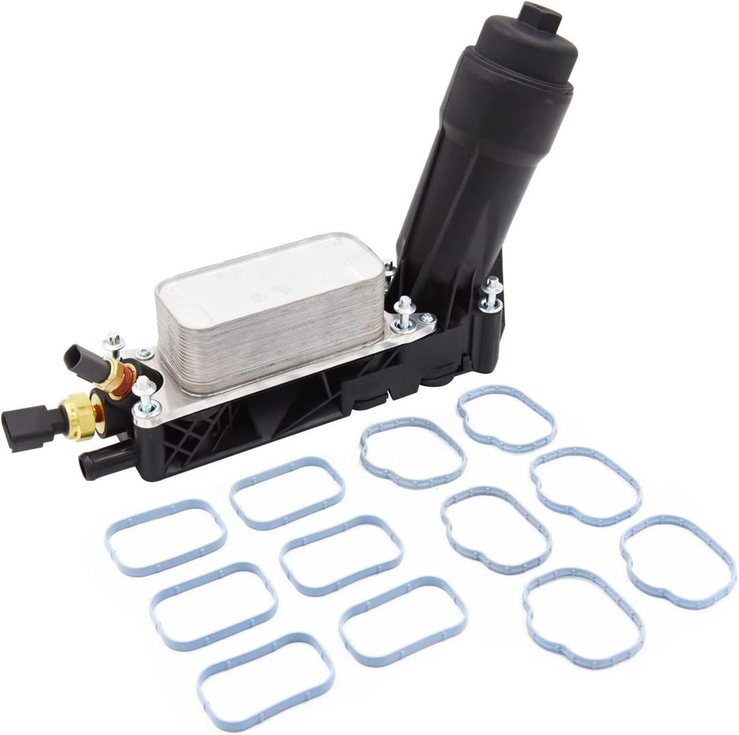 Engine Oil Cooler and Filter Housing Adapter gaskets Sensor Kit Replace 5184294AE Compatible with 2011-2013 Chrysler 200/300 Dodge Journey Jeep Wrangler Ram 3.6L Aluminium Silver