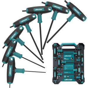 LIBRATON T Handle Wrench Set, T-Handle Torx Key Set, Two-tip Design, T10-T40, Suitable for Torx Screws, Auto Bike Repair Tool, 7-Pieces with Storage Box