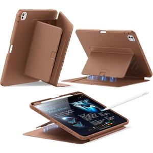 ESR for iPad Pro 11 Inch Case (M5/M4) 2025/2024, Vertical Stand Cover, Multi Stand Angles, Ultra-Stable Case with Pencil Holder, Flip Series, Brown