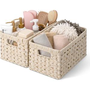 GRANNY SAYS Storage Baskets for Organizing, Wicker Storage Basket for Shelf, Wicker Basket for Organization, Waterproof Basket for Living Room, Decorative Basket for Pantry and Entryway, 2-Pack (13"L x 8 "W x 7"H, Butter Milk)