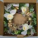 WELL KNOWN Artificial Flower Candle Rings Wreath, 12" Small Wreath for Camdle Holder or Candelabrum, Butterfly Dining Table Centerpieces for Home Wedding Party & Hanging Decor (Gold White & Green)