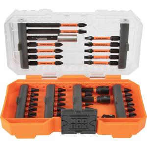 Klein Tools 33801 Impact Driver Bit Set with Magnetic Nut Drivers, ProFlex S2 Steel Phillips, Slotted, Square, TORX Bits with Case, MODBox Compatible, 40-Piece