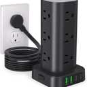 Power Strip Tower with Multiple Outlets, Flat Plug Surge Protector Tower Extension Cord with 12 AC Outlets 4 USB Ports (2 USB C), 10FT Cord Power Tower Surge Protector for Home Office Dorm Room, Black