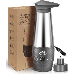 Car Kettle 12V, Portable Car Kettle Water Boiler with Temperature Control, Stainless Steel Inner, Quick Boiling, Auto Shut-Off, Leak Proof and Boil-Dry Protection, 348ml (Grey)