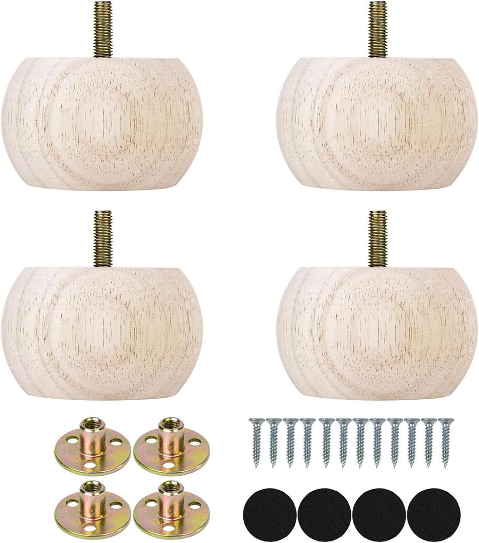 Michanco 2 Inch Bun Feet for Furniture Set of 4 Unfinished DIY Wood Furniture Legs for Couch Sofa Ottoman